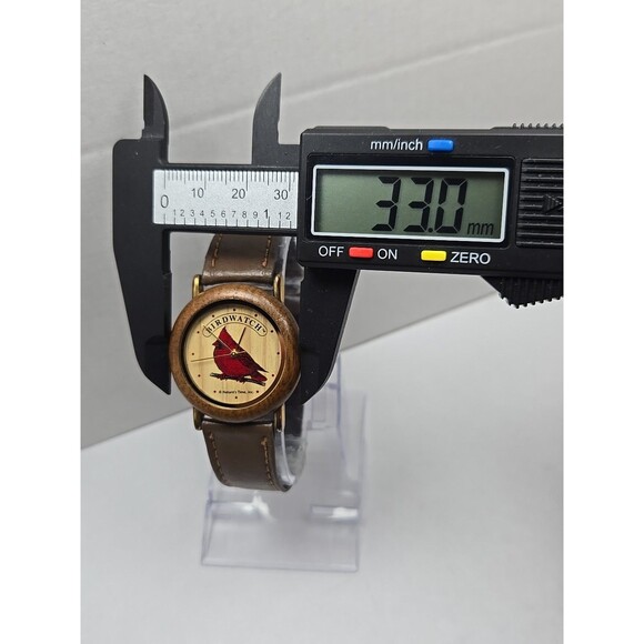 Natures Time Birdwatch Cardinal Wood Look Bezel Brown Leather Quartz New Battery - Picture 5 of 12